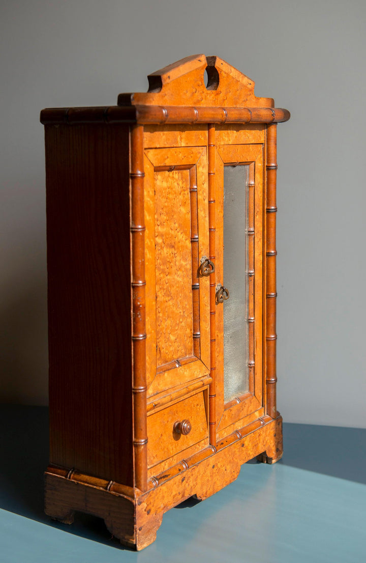 Antique French Faux Bamboo Wall Cabinet - 1920s
