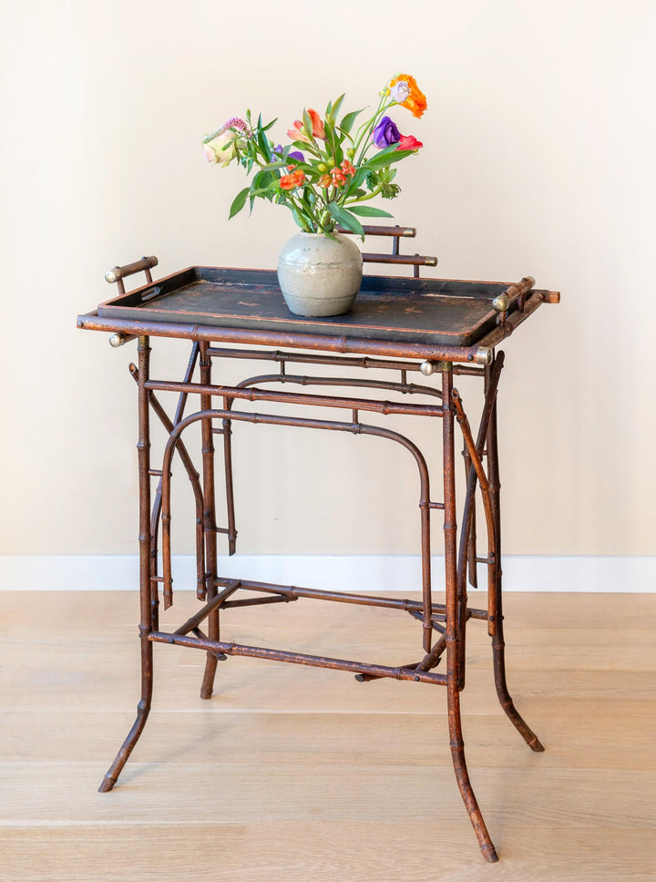 Antique Japanese Bamboo Side Table - Victorian Butler Tray