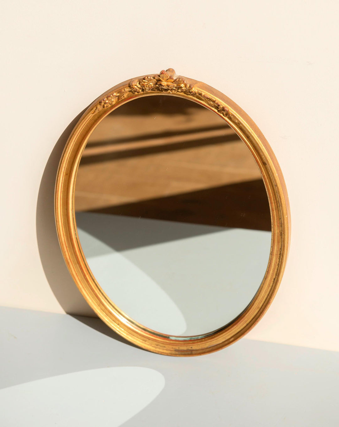Vintage Deknudt Oval Mirror - Gilt Wood Floral Crest