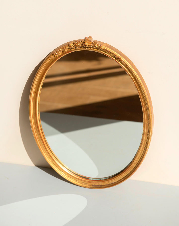 Vintage Deknudt Oval Mirror - Gilt Wood Floral Crest