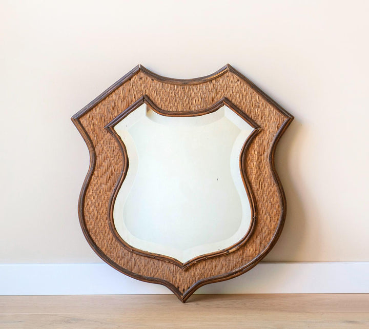 Vintage Shield Mirror - Large Rattan Wicker Frame