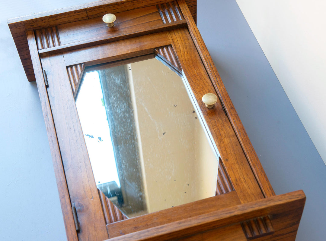 Antique Dutch Art Deco Oak Medicine Cabinet