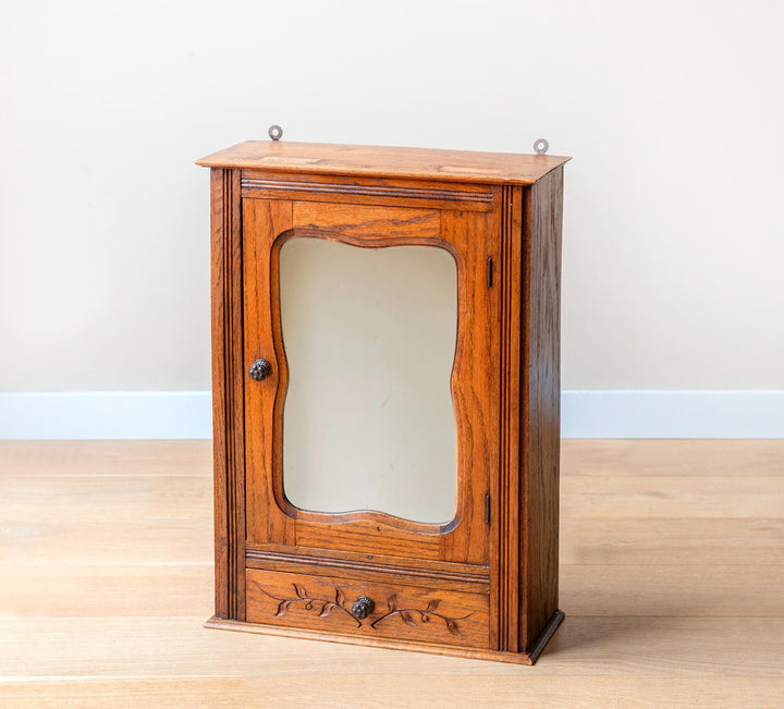 Antique French Oak Wall Cabinet with Wavy Mirror - 19th Century