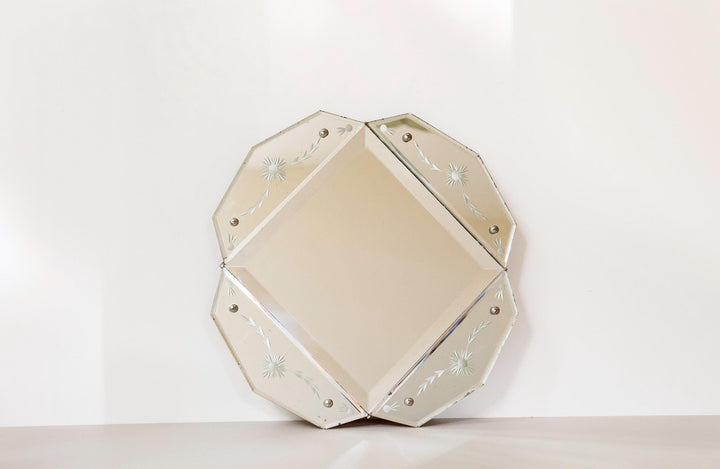 Antique Octagonal Wall Mirror - Venetian Style Etched Glass