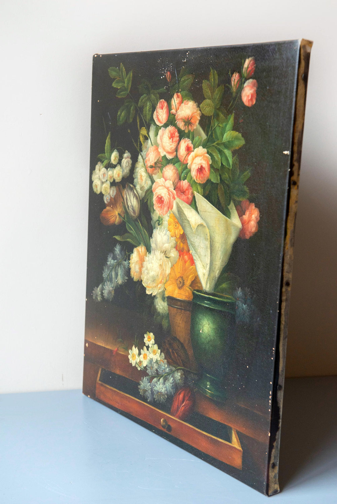 Antique Dutch Still Life Flower Painting on Canvas, 1900s