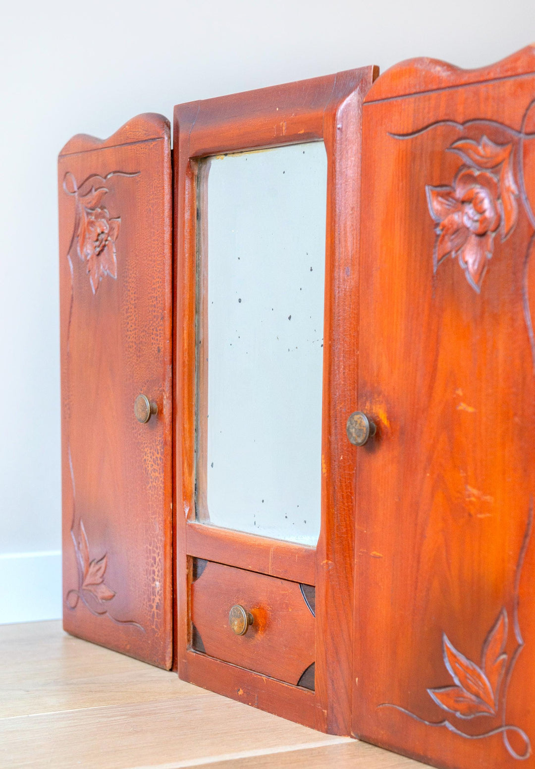 Antique French Medicine Cabinet with Mirror – Art Nouveau Style