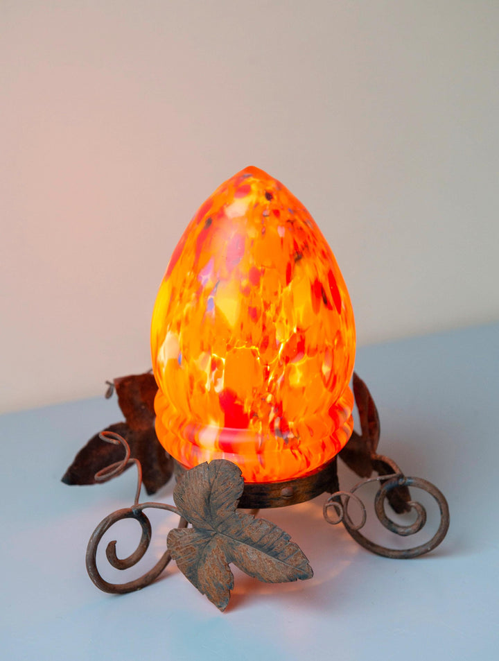 Antique Art Nouveau Wrought Iron Table Lamp