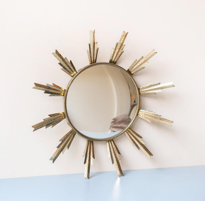 Vintage Sunburst Convex Wall Mirror – 1950s