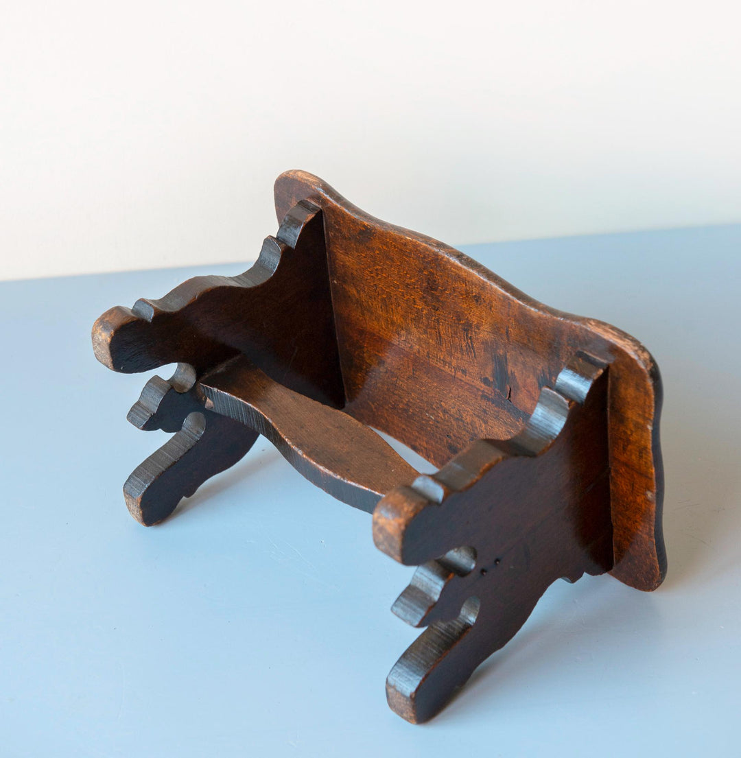 19th Century Primitive Wooden Stool With Scalloped Top
