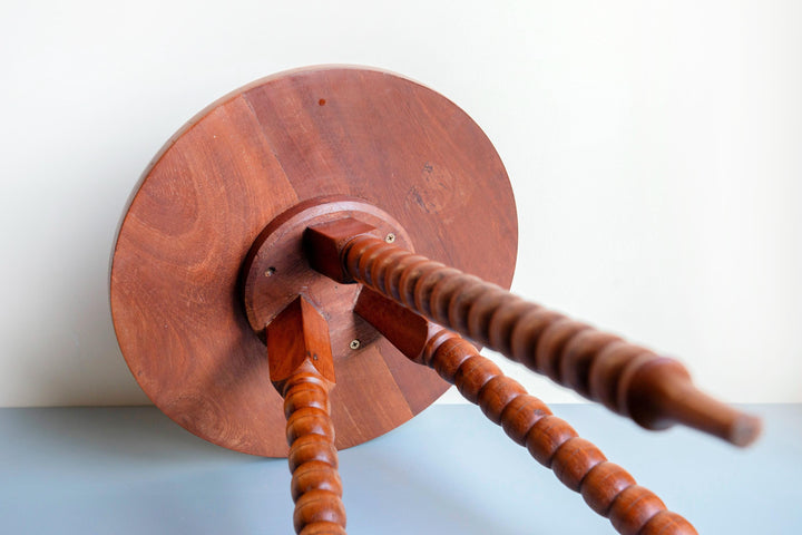 Vintage Teak Round Side Table With Bobbin Legs – Mid Century
