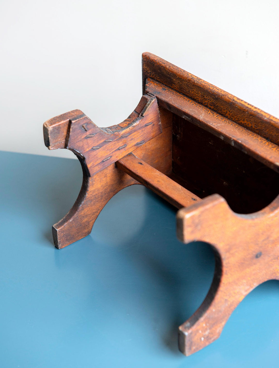Antique Wooden Footstool with Craquelure Finish