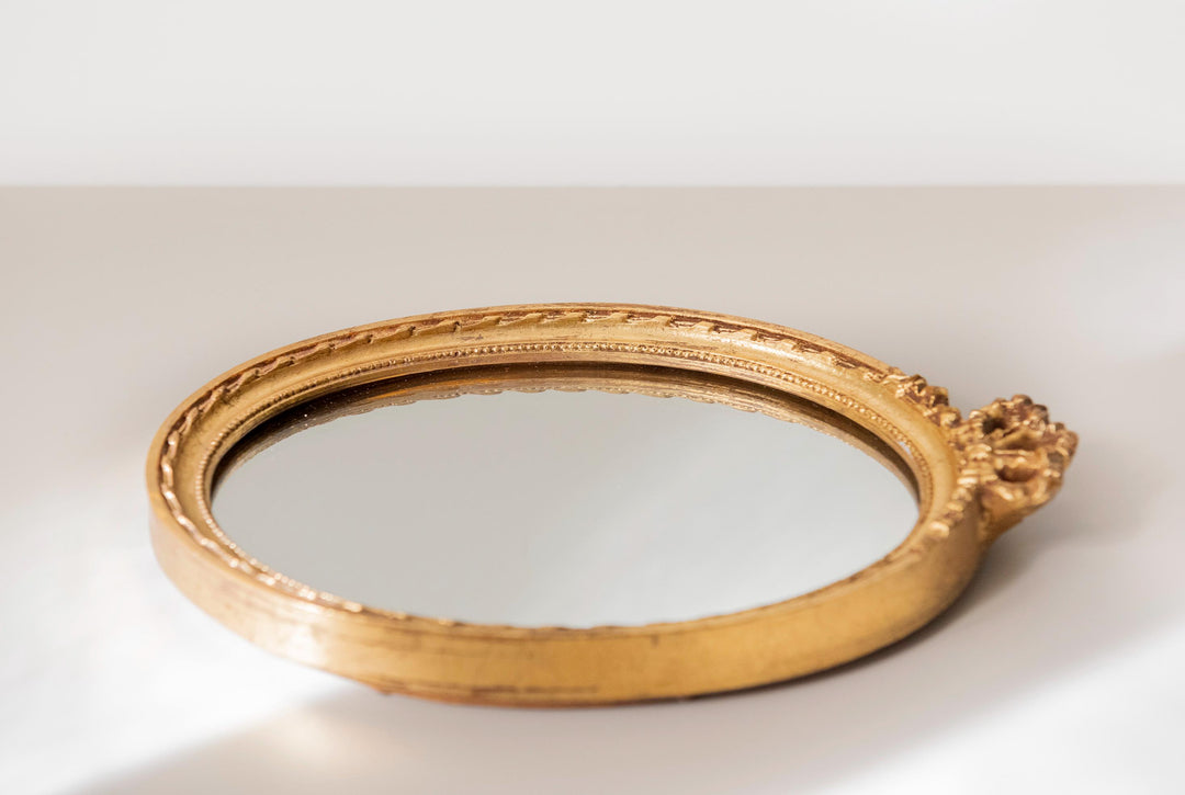 Vintage Oval Gold Wall Mirror - Louis XVI Style Bow Mirror