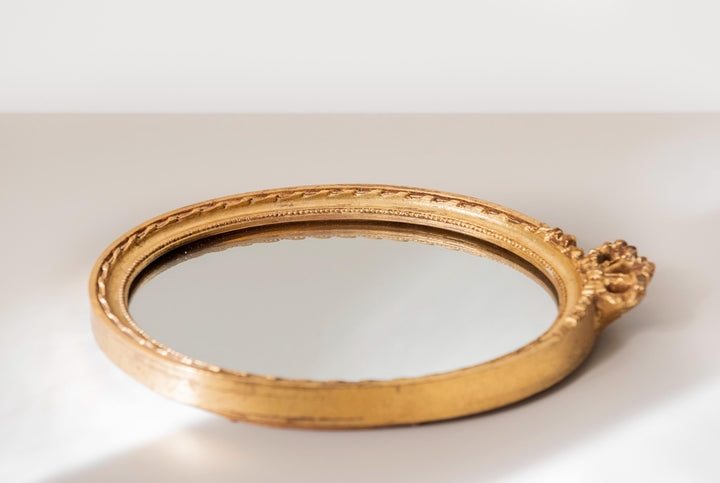 Vintage Oval Gold Wall Mirror - Louis XVI Style Bow Mirror