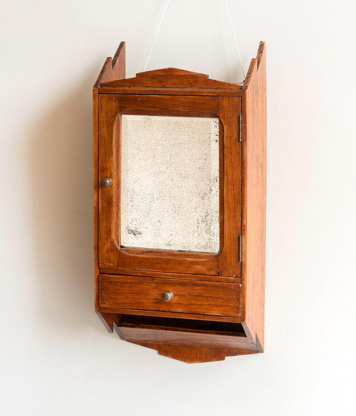 Antique French Wall Cabinet With Foxed Mirror