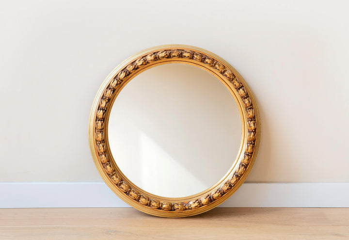 Vintage Round Giltwood Mirror - Hollywood Regency