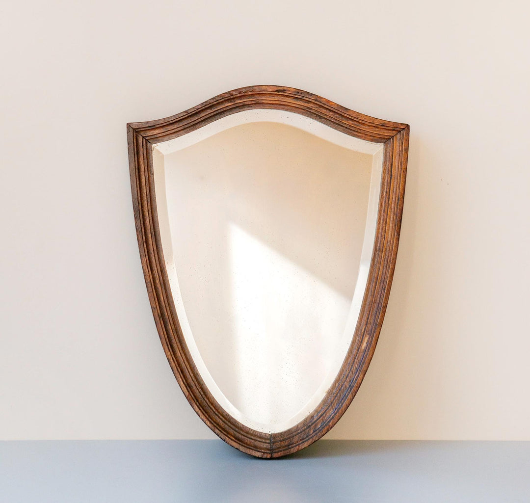 Antique Shield Mirror - Solid Oak Frame With Beveled Glass