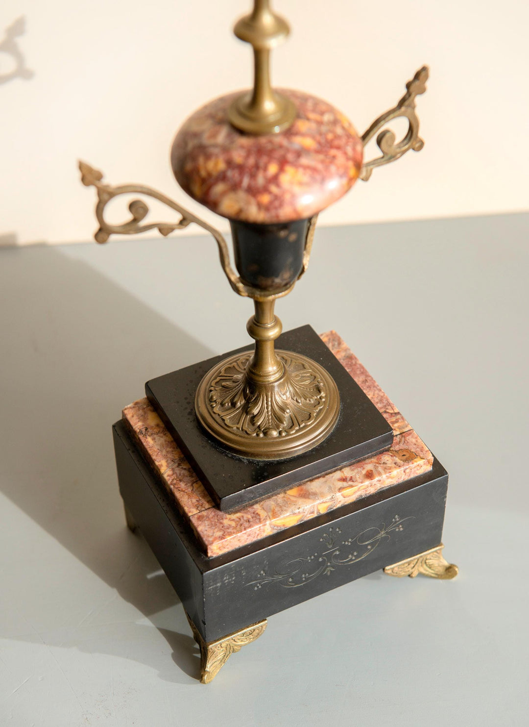Pair of Antique French Marble and Brass Candlesticks
