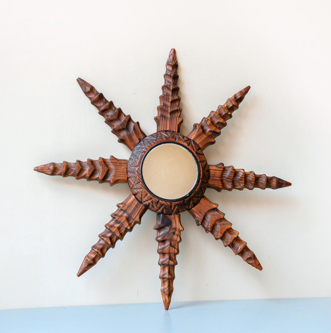 Vintage Spanish Carved Sunburst Mirror, 1960s