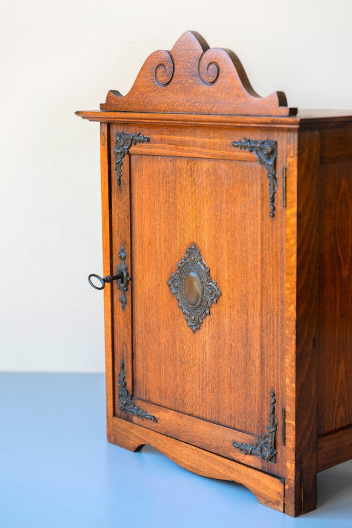 Antique Oak Victorian Medicine Cabinet with Lock