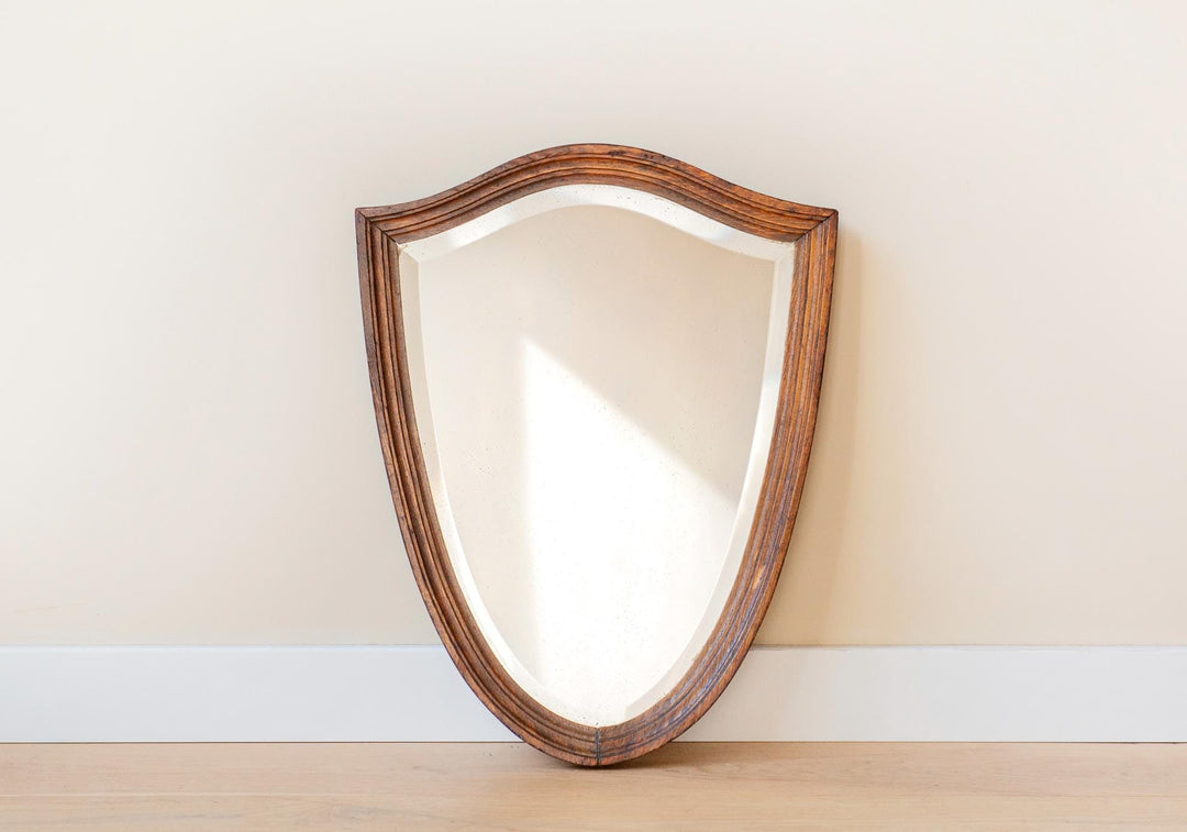 Antique Shield Mirror - Solid Oak Frame With Beveled Glass