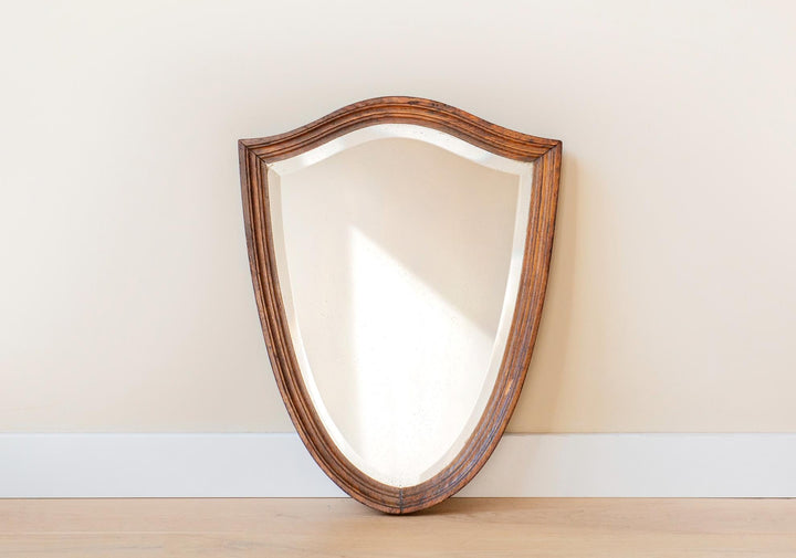 Antique Shield Mirror - Solid Oak Frame With Beveled Glass