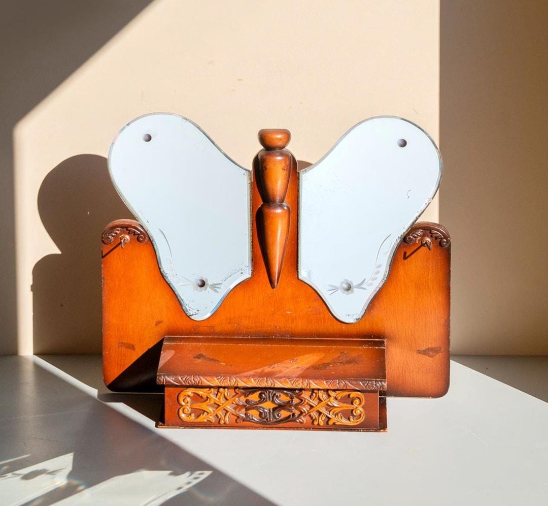 Vintage Butterfly Mirror Cabinet - Art Deco Storage Unit