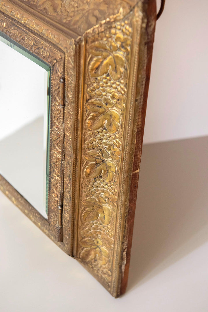 Antique French Brass Vanity Mirror Cabinet