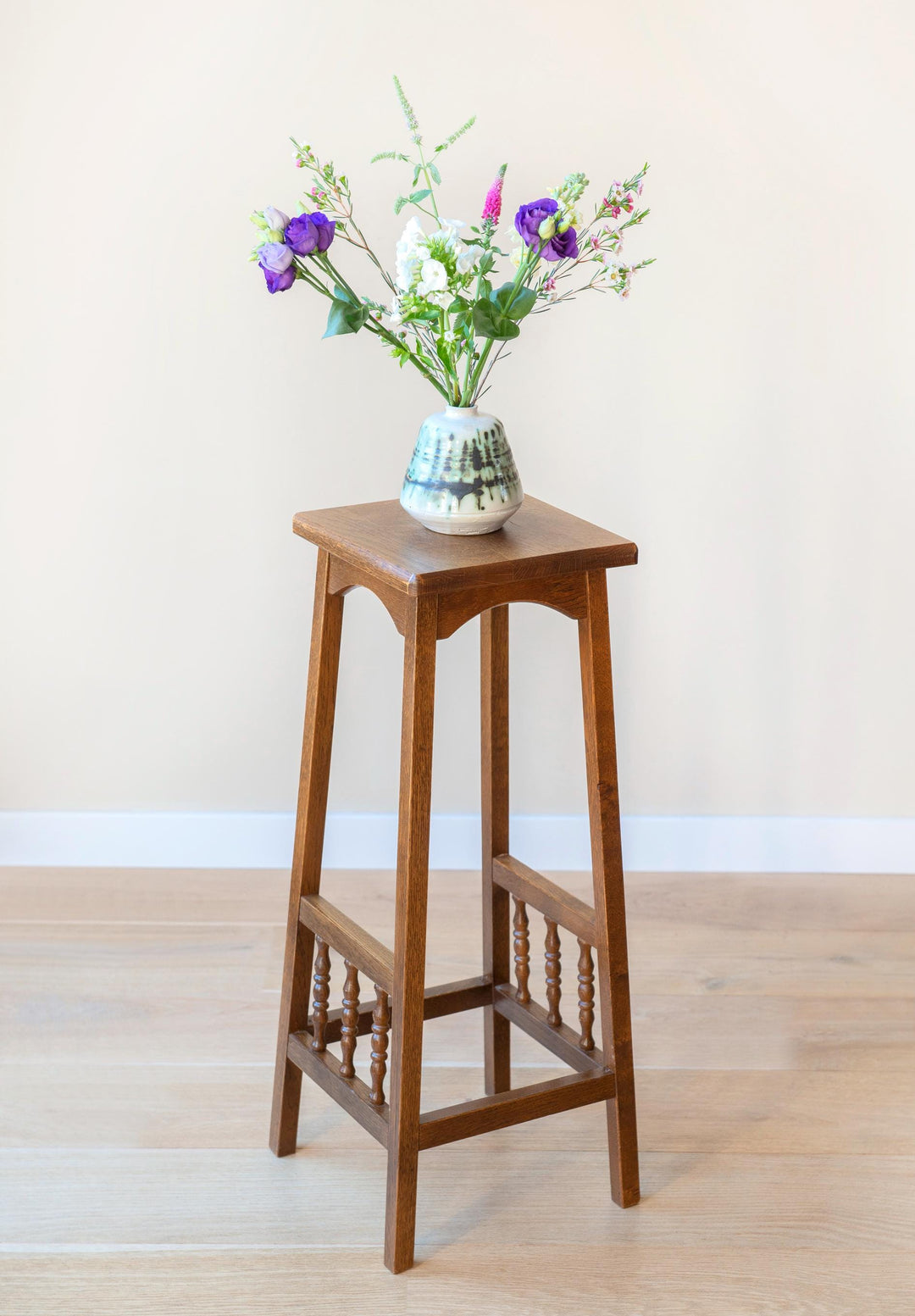 Vintage Dutch Oak Plant Stand with Spindle Details