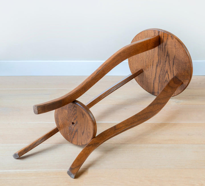 Art Deco Oak Side Table with Curved Legs