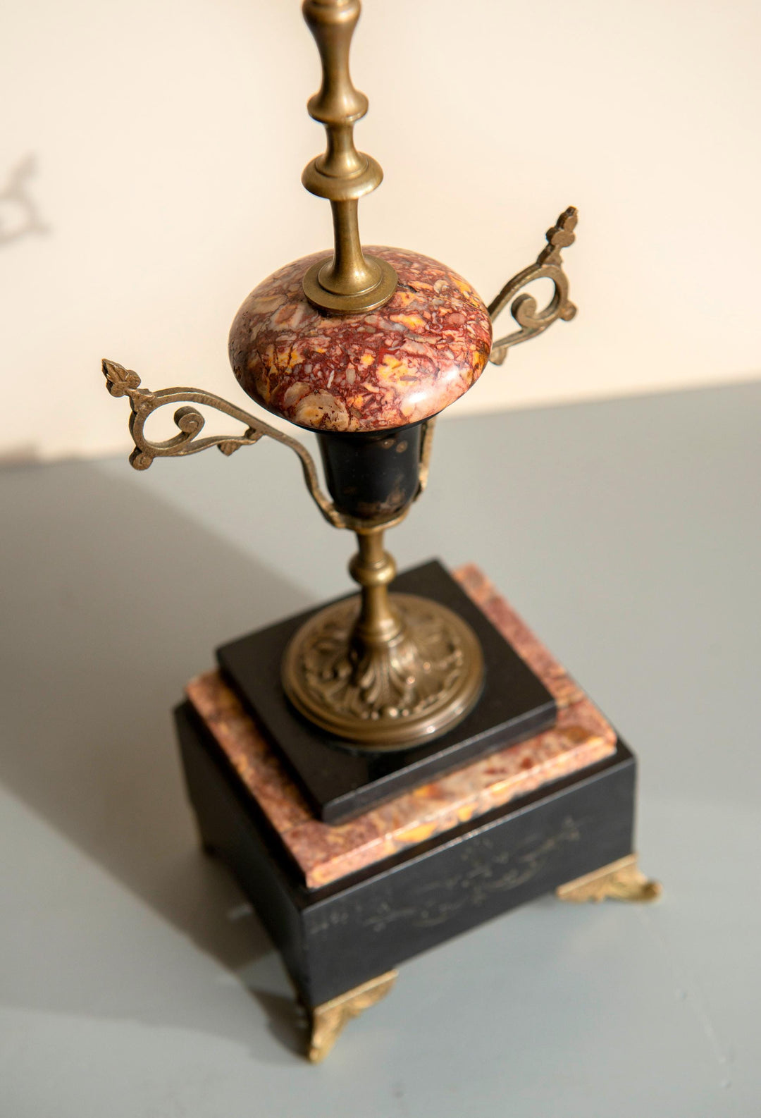 Pair of Antique French Marble and Brass Candlesticks