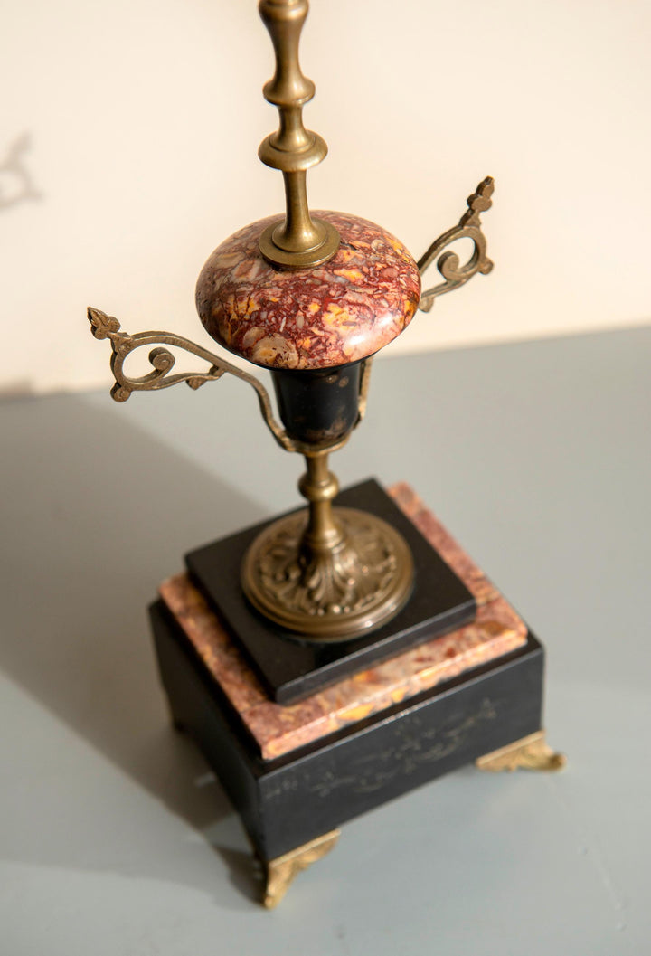 Pair of Antique French Marble and Brass Candlesticks