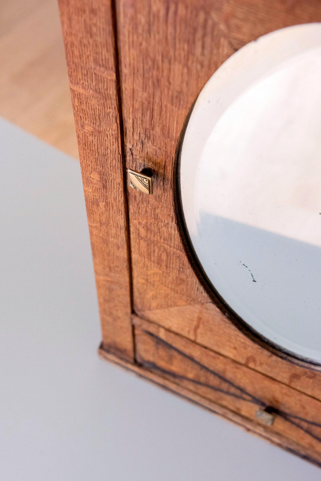 Antique Wooden Medicine Cabinet with Oval Mirror