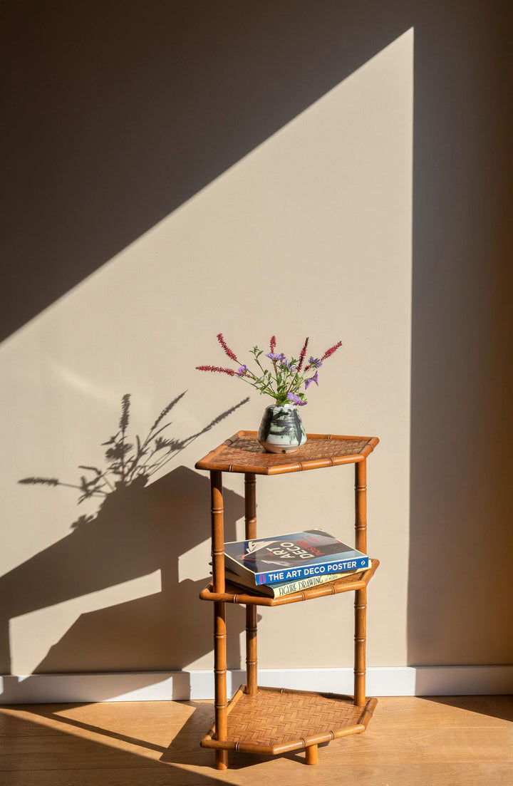 Vintage Bamboo Etagere Side Table – Mid Century