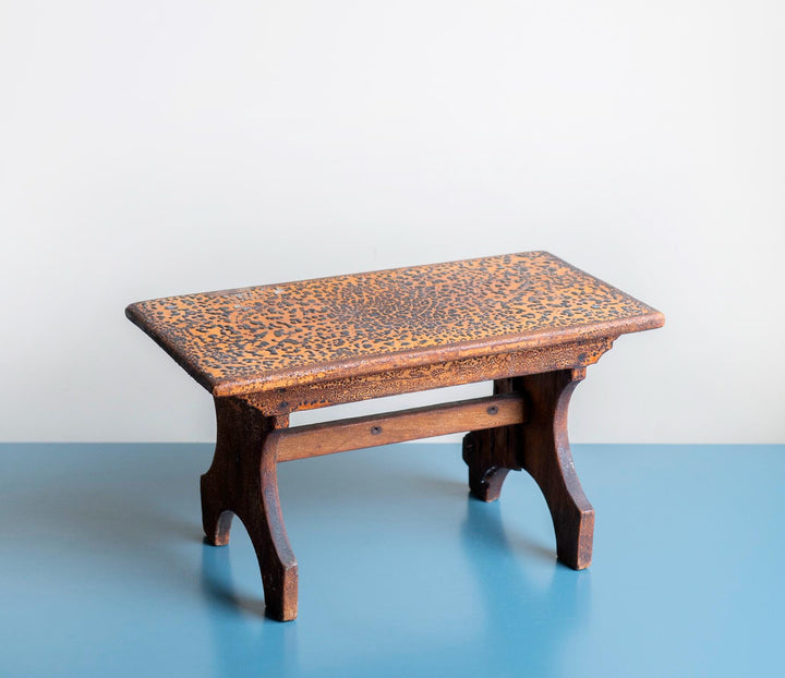 Antique Wooden Footstool with Craquelure Finish