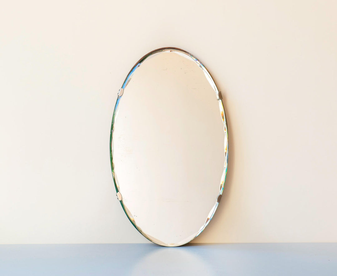 Oval Art Deco Frameless Mirror - Facet Cut Glass