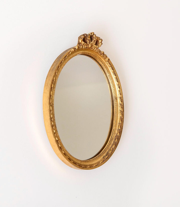 Vintage Oval Gold Wall Mirror - Louis XVI Style Bow Mirror