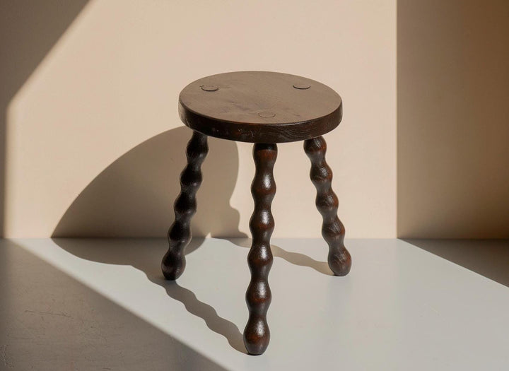 Antique Bobbin Milking Stool - Handcrafted Oak Plant Stand