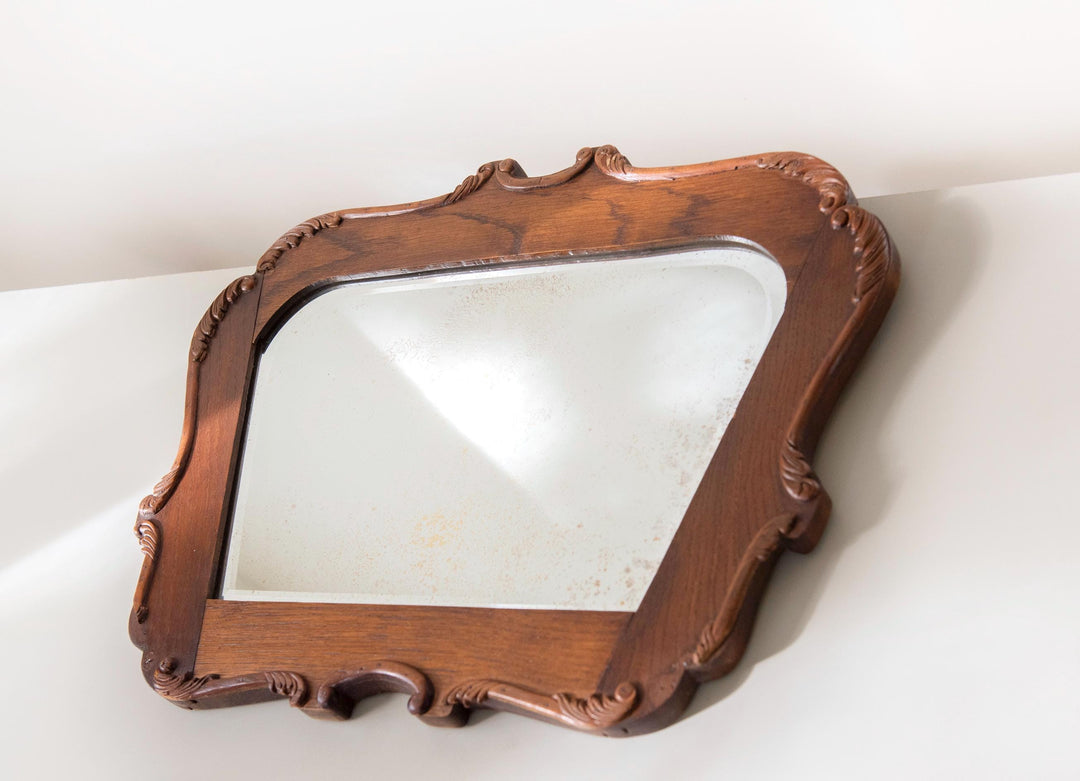 Antique Dutch Art Deco Wall Mirror - Ornate Oak Frame