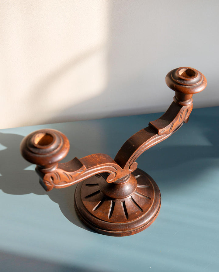 Antique Art Deco Oak Candle Holders – Pair, 1930s