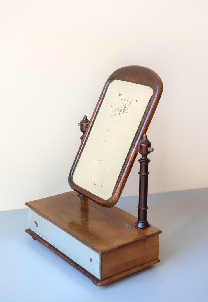 Antique Victorian Mahogany Table Mirror with Drawer