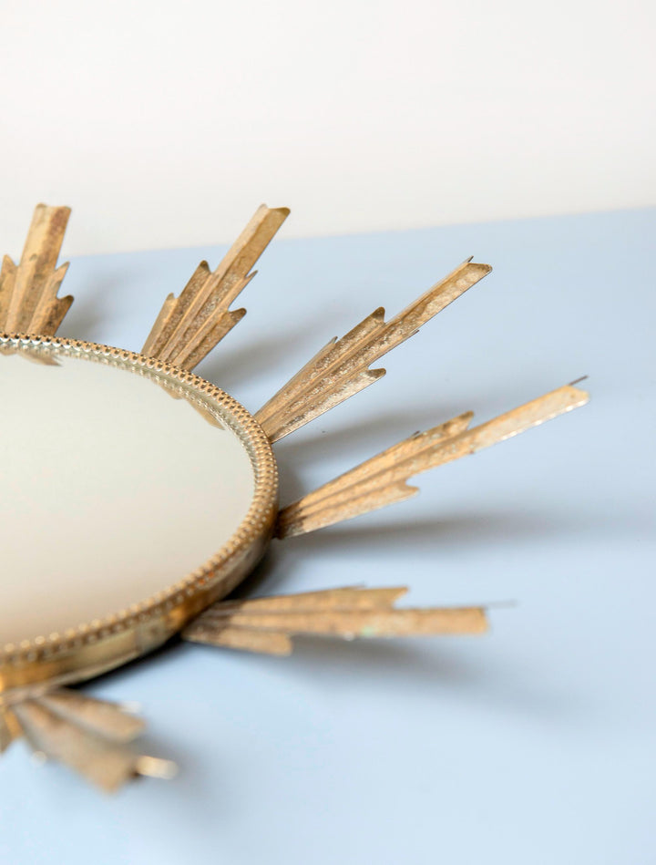 Vintage Sunburst Convex Wall Mirror – 1950s