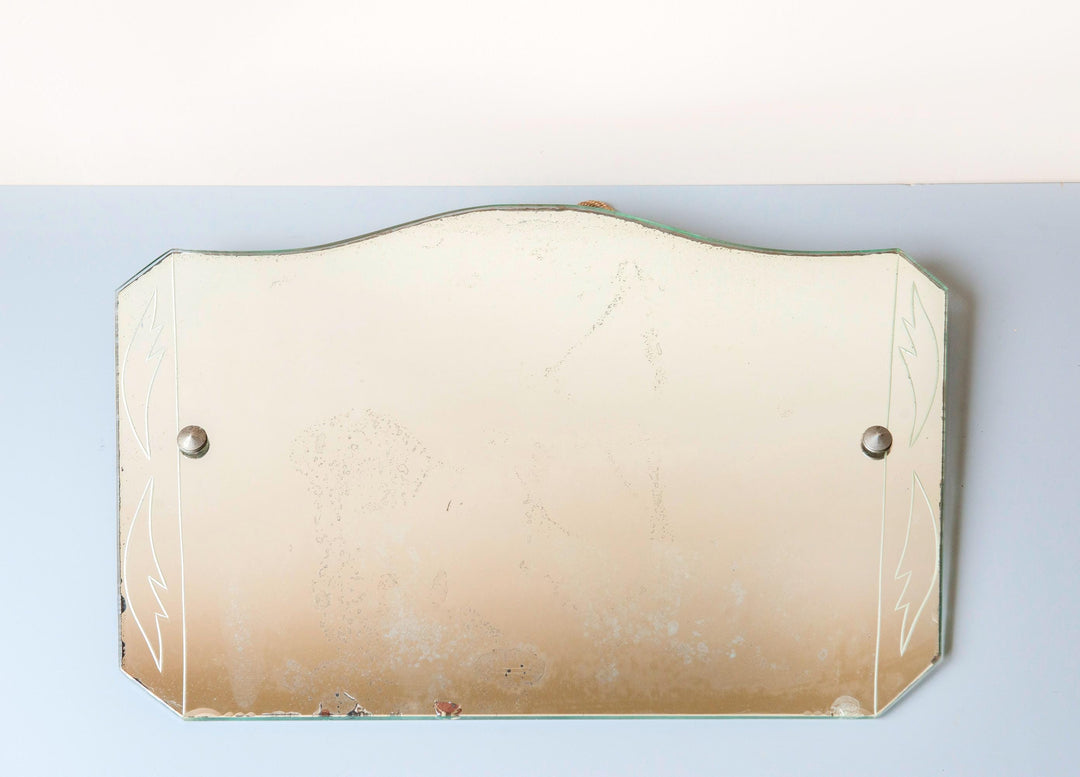 Antique Art Deco Frameless Beveled Wall Mirror