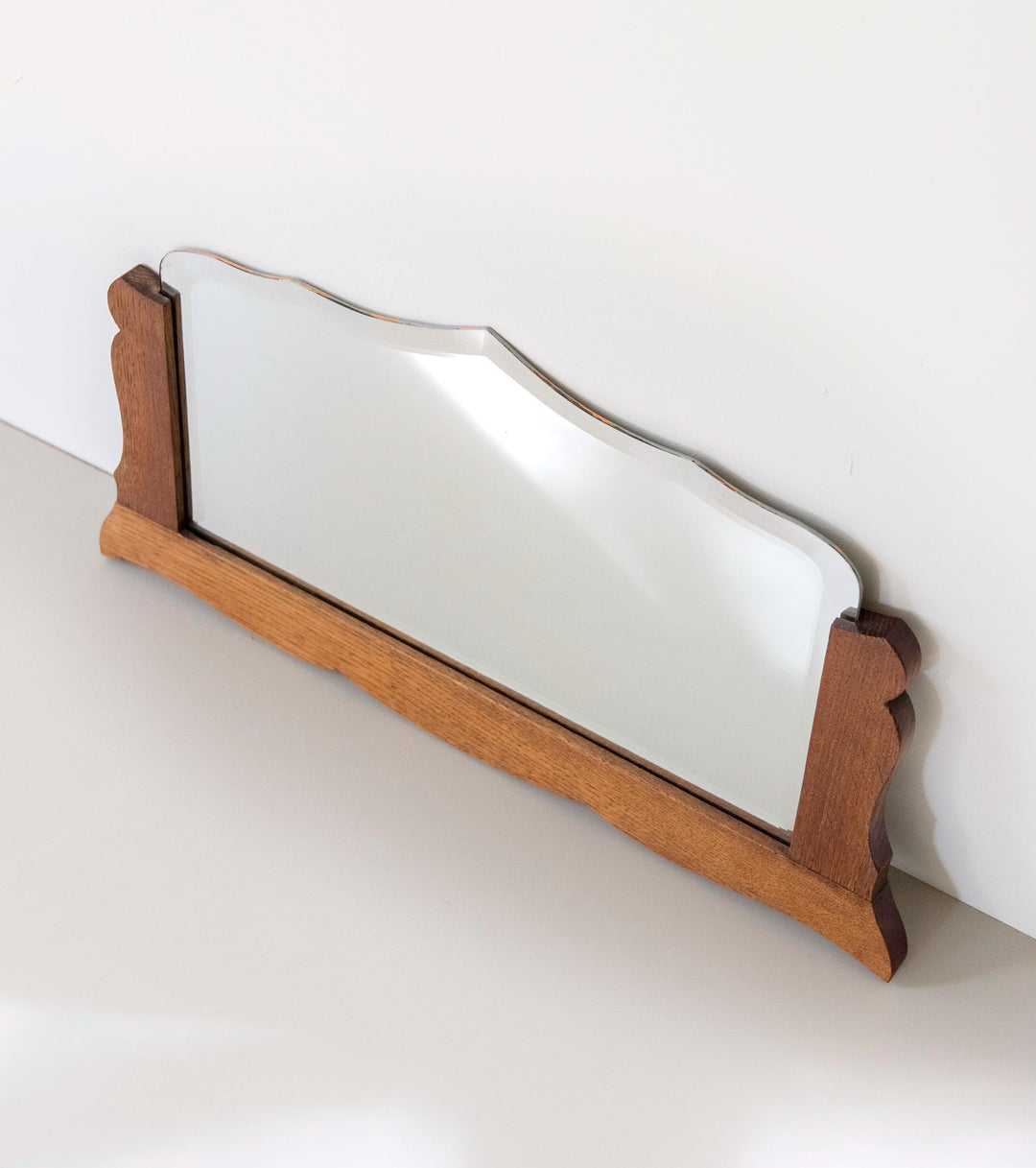 Antique Art Deco Frameless Wall Mirror - Scalloped Oak Frame