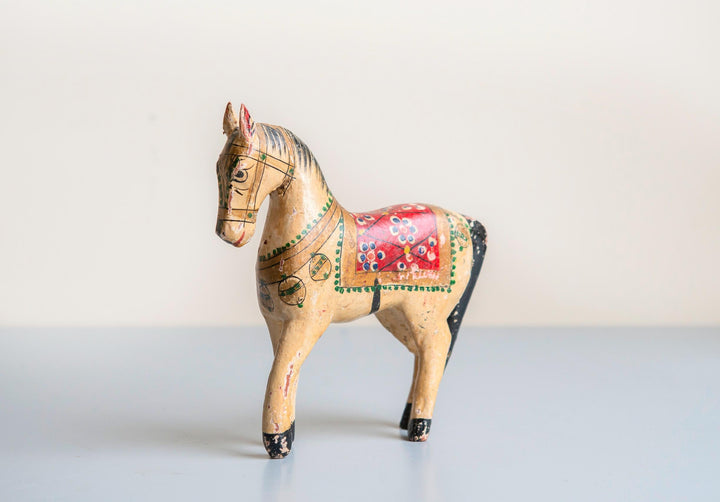 Small Antique Indian Rajasthani Wooden Wedding Horse