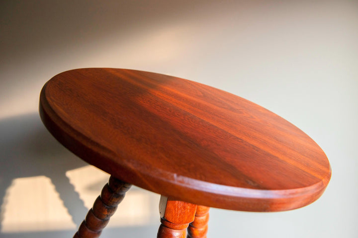 Vintage Teak Round Side Table With Bobbin Legs – Mid Century