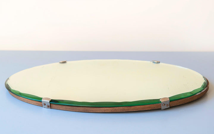 Oval Art Deco Frameless Mirror - Facet Cut Glass