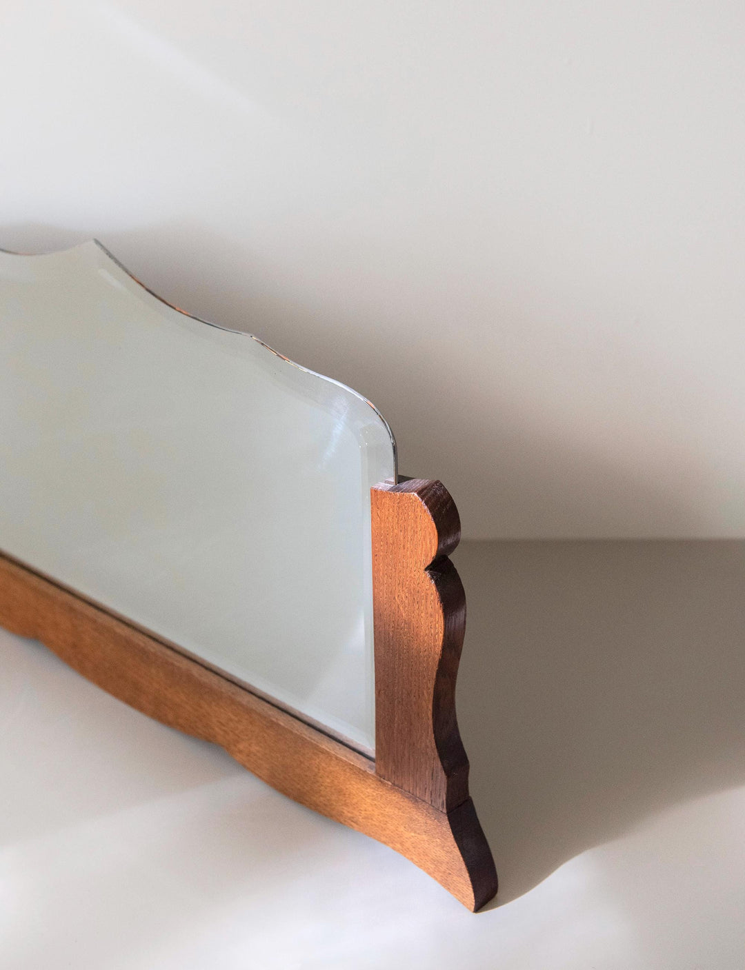 Antique Art Deco Frameless Wall Mirror - Scalloped Oak Frame