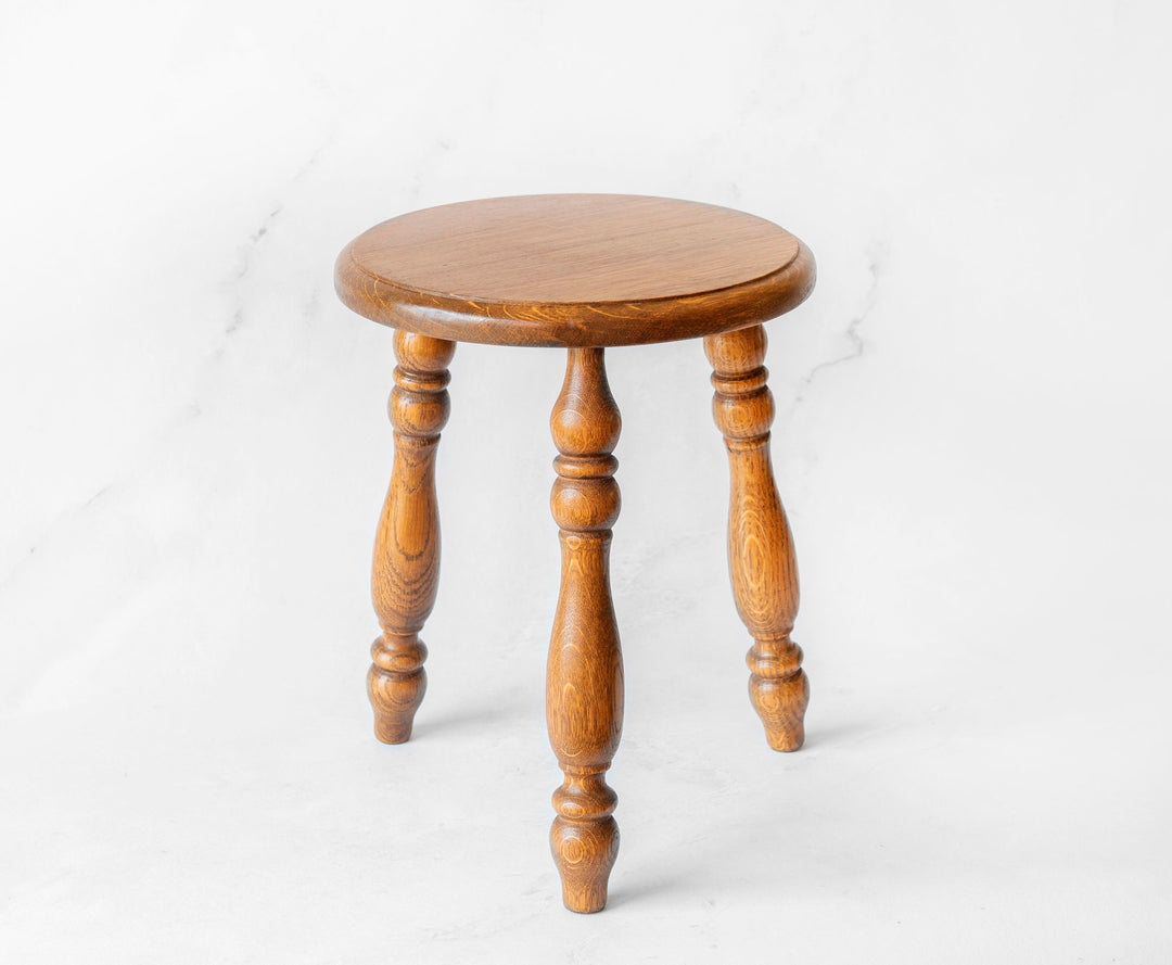 Antique Oak Stool with Turned Legs
