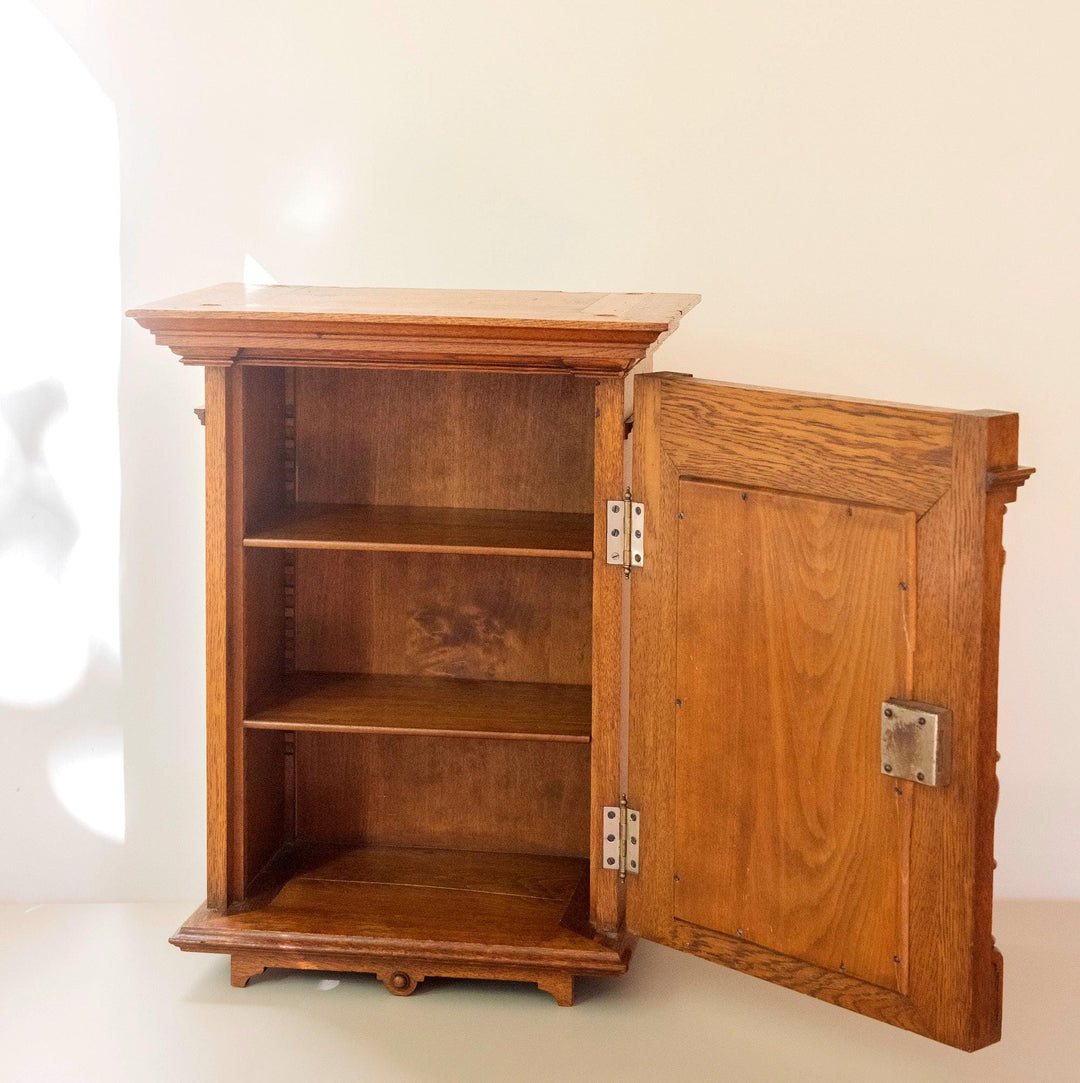 Antique German Neo-Gothic Oak Wall Cabinet