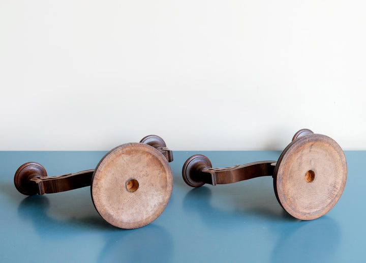 Antique Art Deco Oak Candle Holders – Pair, 1930s